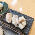 丸寿司 - カジキトロ、黒カレイ昆布締め、鱧辛子酢味噌