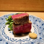 常 - シャトーブリアンの牛カツ、ルッコラと海苔のサラダ