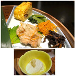 Wagokoro Tonkatsu Anzu - ＊玉子焼きは甘めで好み。 ＊チキンの南蛮漬けは優しい味わい・ ＊ヒジキ煮とキャロットラペ、青菜の炒め物。どれもご飯の供に最適。