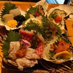 Kainomi - 生牡蠣２ケ付魚と貝のお刺身盛り合わせ