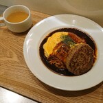 Tamago Kicchin Harajuku Omu - デミグラスソースオムライス+ハンバーグ(スープ付)1