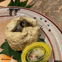 お料理 七草 - 煮あわびを射込んだクリームチーズの団子