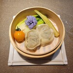参鶏湯 tan - ~蒸し物~ -steamed dish-　自家製 韓国蒸し餃子と有機・産直野菜