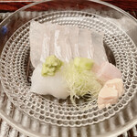 緒方 - お造り:甘手鰈と障泥烏賊、甘手鰈の肝と縁側