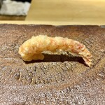 天ぷらあら木 - 車海老の本体、しっかり揚げ