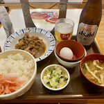 すき家 - 牛皿定食 ¥600
            瓶ビール ¥420