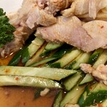 中華ダイニング 昇華 - 蒸し鶏のネギソースかけ 接写。