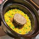 銀座 しのはら - 毛蟹とコロッケ、とうもろこし、枝豆のご飯