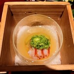 銀座 しのはら - 車海老、茄子油煮とウニ