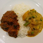 アーンドラ・ダイニング - （'13/03 ）カレー2種（ハイデラバディベジタブル・クルマ、唐辛子マトン）とバスマティライス