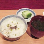 天現寺小野 - 鱧の混ぜご飯、お味噌汁、お新香