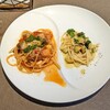 リストランテサリータ - 料理写真:ナスとモッツァレラチーズのトマトソース
　刻みハムとズッキーニ、チーズソース
のタリオリーニ