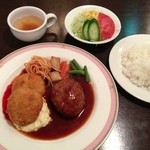 ムライ - コンビ定食(ハンバーグ＆カニクリームコロッケ)