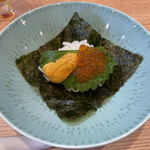 中華そば 深緑 - 追いの贅沢「北海道産のウニといくらの海苔巻き」400円