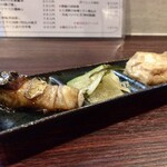 宵ノねこ - 口取り
      ⑴鯖のオイル煮
      ⑵冬瓜の塩昆布和え
      ⑶厚揚げ煮