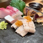 Tempura Shokudou Tamon - 大切り魚3種盛り合わせ 一人前968円