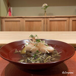 御料理 寺沢 - 幸神目抜と焼茄子､蓴菜と生木耳