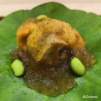 御料理 寺沢 - 蝦夷鮑と生海胆のジュレ掛け