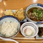 釜八うどん - 肉吸いセットに鶏天と穴子天を追加