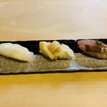 鮨 大門 - ヒラメすだち塩、バイ貝、アジ