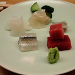 鮨 田可尾 - さより、まぐろ紀州１２０キロ、みずいか、まこがれい、そのえんがわ。