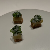 カンテサンス - 泥障烏賊、焼き茄子、アーモンドパウダークッキー