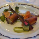 パノラミックレストラン ル・ノルマンディ - 鮎のクルスティアンと胡瓜サラダ、稚鮎のエスカベージュ添え