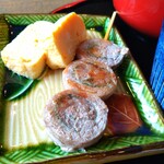 Garage Cafe and Bar monocoque - ■信州 冷やしくるみうどん(大葉肉巻き串、青梅出汁巻き卵付き)
