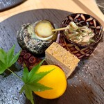Shim Mikushi - ある日の前菜(姫さざえの旨煮、順才吸酢、たこの柔煮、松風、さつまいもの蜜煮)