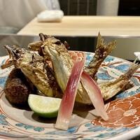 日本料理 晴山 - 岐阜県吉田川の鮎 塩焼き ごぼう餅
                      サイズとしてはまだ小ぶりな鮎ですが、内臓の苦味はしっかりとあり夏の恵みをいただきました。
                      添えているごぼう餅がことのほか美味しく印象的でした♪