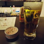 ミスターカンソ - 「生ビール」と「ポテトベーコンサラダ」。