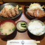 かつ政 - 【H25.3.17】牡蠣フライとロースカツA定食。合計１８５０円。