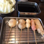 Hyakuen Kushikatsu - せんべろの串5本！豚バラ、ウインナー、うずらの卵、つくね、チーズちくわ。♪(^-^)