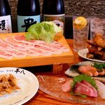 居酒屋 平八 - 鹿野豚ロースのしゃぶしゃぶ」と「合鴨ステーキ」の
平八食べつくしコース3,850円（税込）