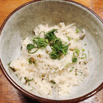魚まみれ眞吉 - 釜飯　ホタテと根菜