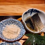炭火割烹 白坂 - ニシン茄子　芋茎胡麻酢