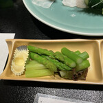 酒菜やまざき - アスパラボイル750円、マヨネーズを付けて柔らかくって旨い。*\(^o^)/*