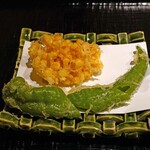 玉笑 - 天ぷら　　甘長唐辛子と玉蜀黍
