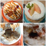 かき氷&デザート&カフェ ボンジョルネ - バナナ塩キャラメル氷 1,200円、もも もも 桃氷 1,600円(上から&中身！)塩キャラメルとバナナの香ばしい氷が絶品です♬桃にはアールグレイゼリーも入り風味豊か＆ヨーグルトエスプーマも◎✨