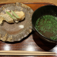 ごだん 宮ざわ - 陶陽の土に魯山人の指跡､､、にビビりつつ極旨天つゆに白ぐじ投入