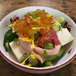 お食事処 だんらん日和 - 本日のランチ(\1,650) 副菜（夏野菜とイカと豆富のマリネ 最後の一滴ジュレ添え）