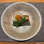 丸新 - 吉知次焼に鮃の木の芽焼､人参と柑橘の小鉢､酢取り茗荷､隠元胡麻和え､大和牛と新玉葱の丑捏焼