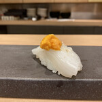 北新地 鮨 葵 - イカ　贅沢にウニも乗ってる