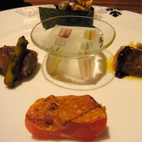 ラ・ボンバンス - 2013年3月：とまとへしこ、ホタルイカともやし、トウモロコシ＆フォアグラ、肉ワサビ