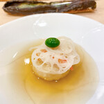 蕎麦割烹  倉田 - 新蓮根饅頭、車海老、新蓮根、新銀杏