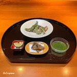 らん亭～ 美日庵 - 焼鮎と焼夏豆と頭部と尻尾の素揚げと骨煎餅と蓼酢