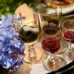 銀座 しのはら - ⑨八寸・大皿（バカラグラス～トマトと蓴菜、青梅、若布と白玉）