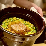銀座 しのはら - ⑬炊き込みご飯～毛蟹、トウモロコシ、枝豆を炊き込んだ彩り鮮やかなご飯はわりとアッサリ頂ける。