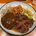 レストラン アライ - ⑤牛サガリステーキ100gとハンバーグ130gのミックス、ライス付き ¥1500(税込)