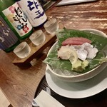 Saotome Furumai - 日本酒飲み比べ　刺身盛り